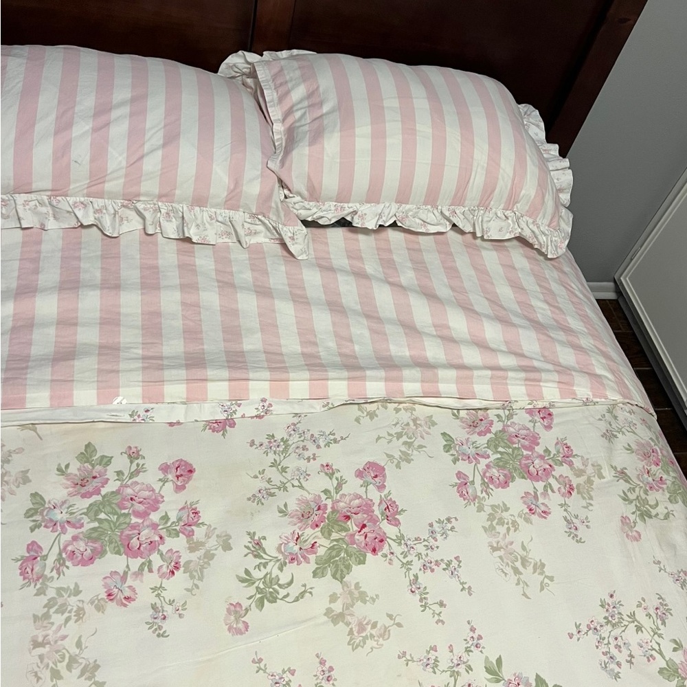 Simply Shabby Chic Essex Floral Duvet & shams Cabana Stripes Pink Rose queen